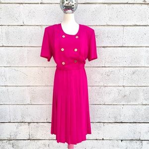Funky Vintage 80's Liz Claiborne Barbie Pink Vintage Pleated Midi Dress